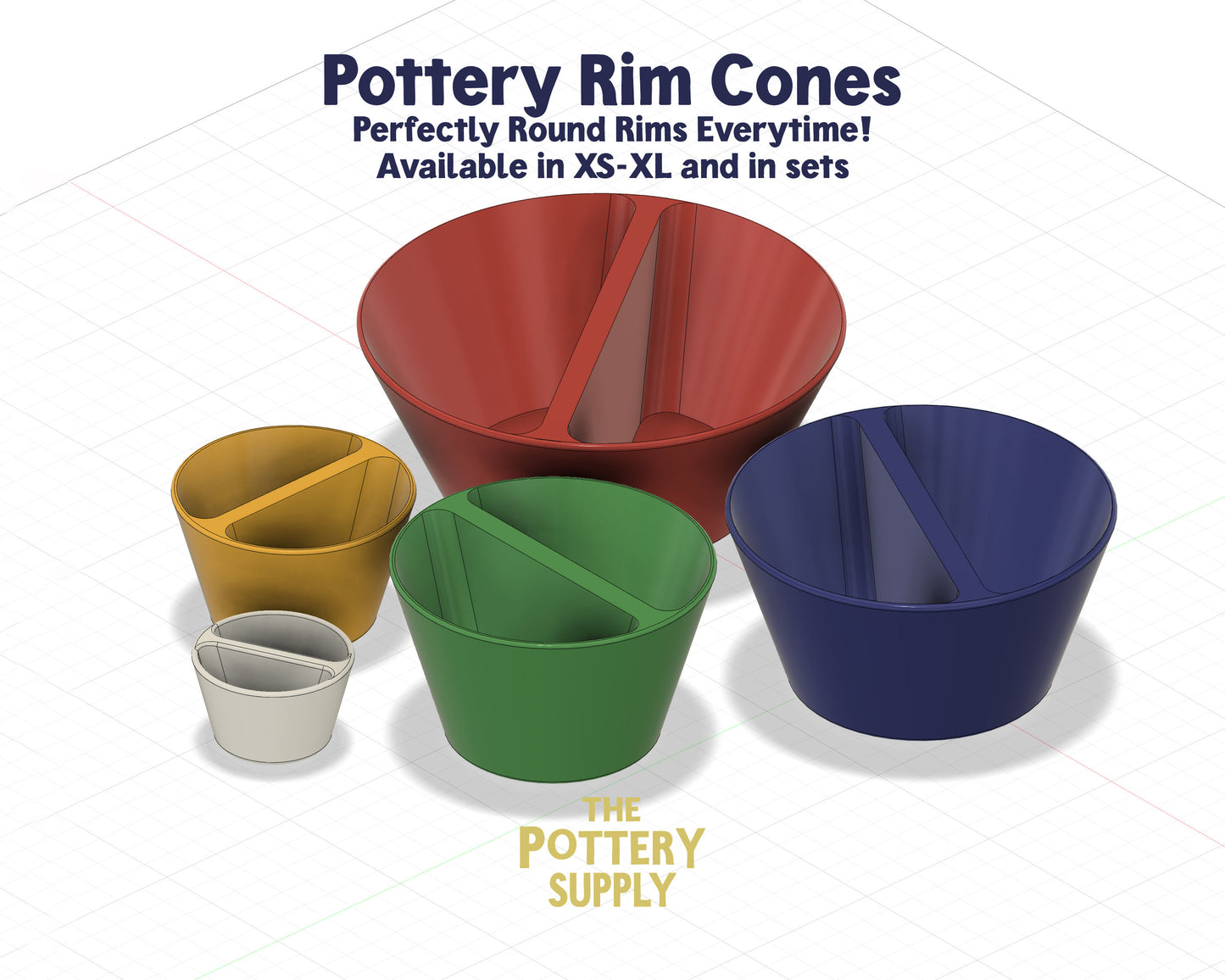 3D Printed Ceramic Rim Shaper for Pottery Crafting, Cone for Round Ceramic Rims, multiple sizes.